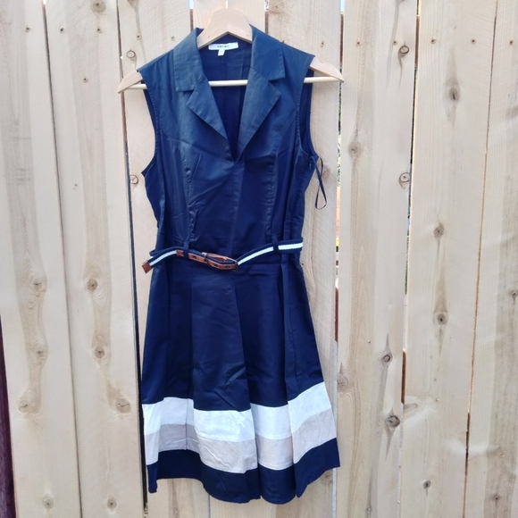 Koton Dresses & Skirts - Koton Navy Sleeveless A-Line V-Neck Dress w/ Contrast Hem Women's Size EUR 38(S)
